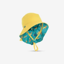 Chapeau Anti UV Bébé Réversible Jaune Et Bleu Imprimé SAVANE -Aqua Soldes chapeau anti uv bebe reversible jaune et bleu imprime savane 4
