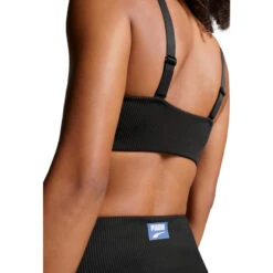 Haut De Bikini à Encolure Côtelée Dégagée Pour Femme PUMA Noir -Aqua Soldes haut de bikini a encolure cotelee degagee pour femme puma noir 4
