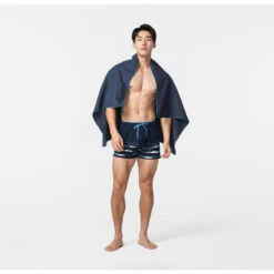 Serviette De Bain Microfibre à Rayures Bleu Foncé Taille L 80 X 130 Cm -Aqua Soldes serviette de bain microfibre a rayures bleu fonce taille l 80 x 130 cm 2