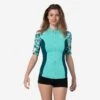 Top Anti UV Manches Courtes Femme Néoprène 1 Mm - Turquoise Fleurs -Aqua Soldes top anti uv manches courtes femme neoprene 1 mm turquoise fleurs